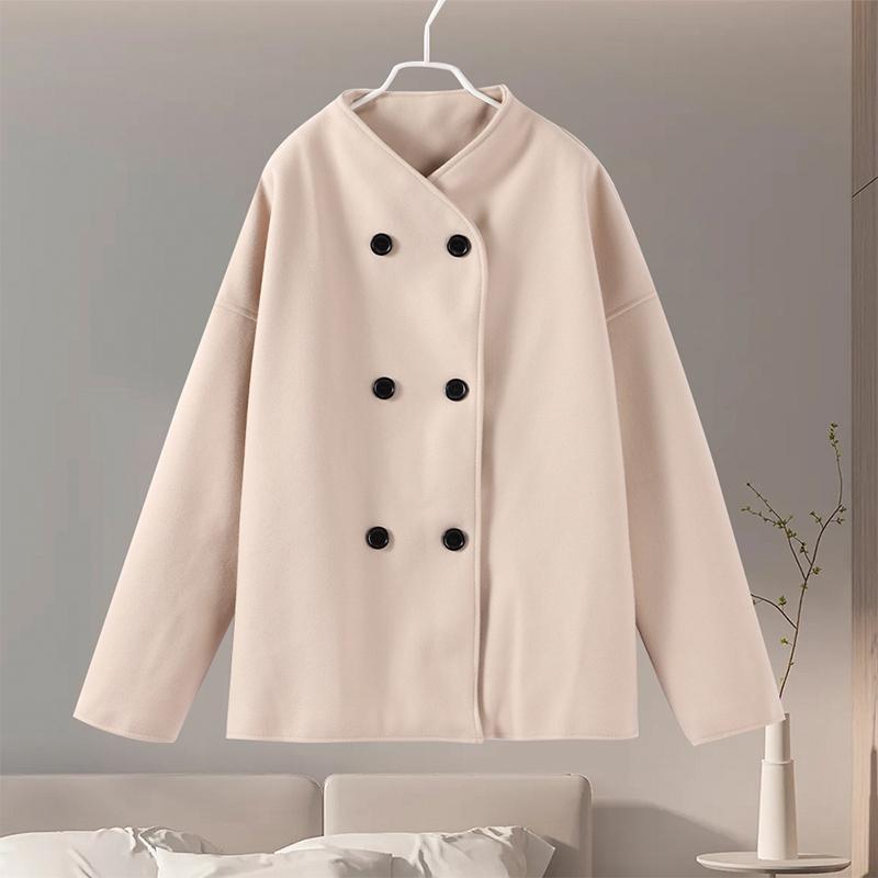 Single Breasted Women Jacket  Autumn Winter Pure Color Long Sleeve Loose Female Fashion Turn-down Collar Street Outwear