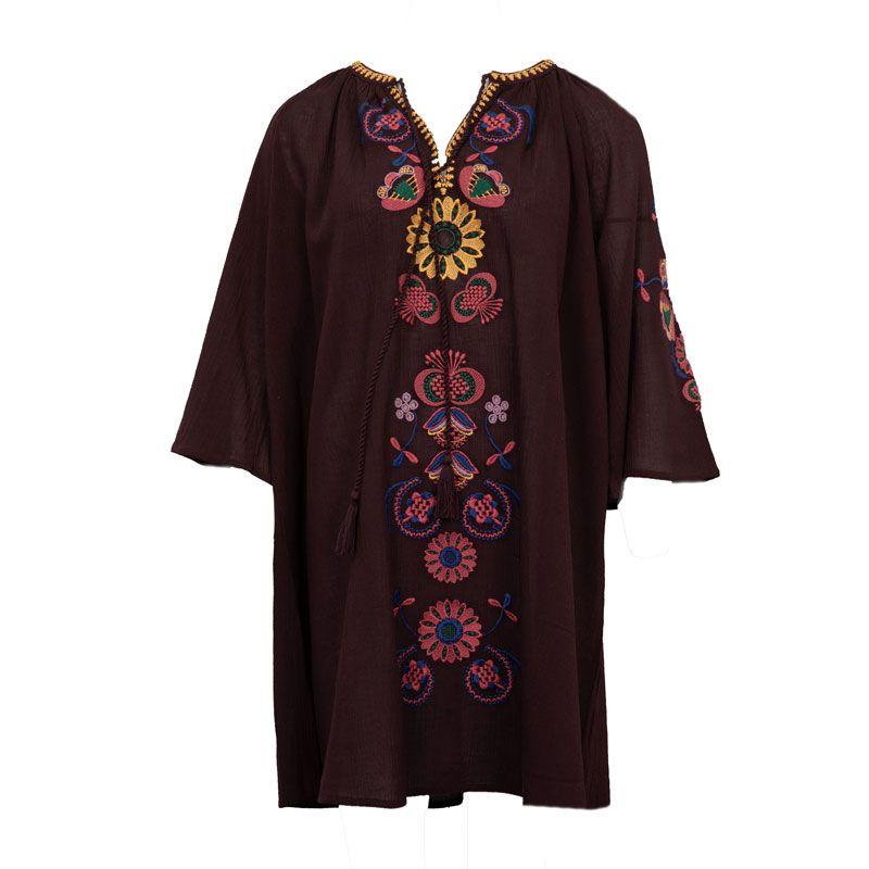 Magoo 3/4 Sleeve Kaftan Dress with Floral Embroidery for Women ANTIK BATIK