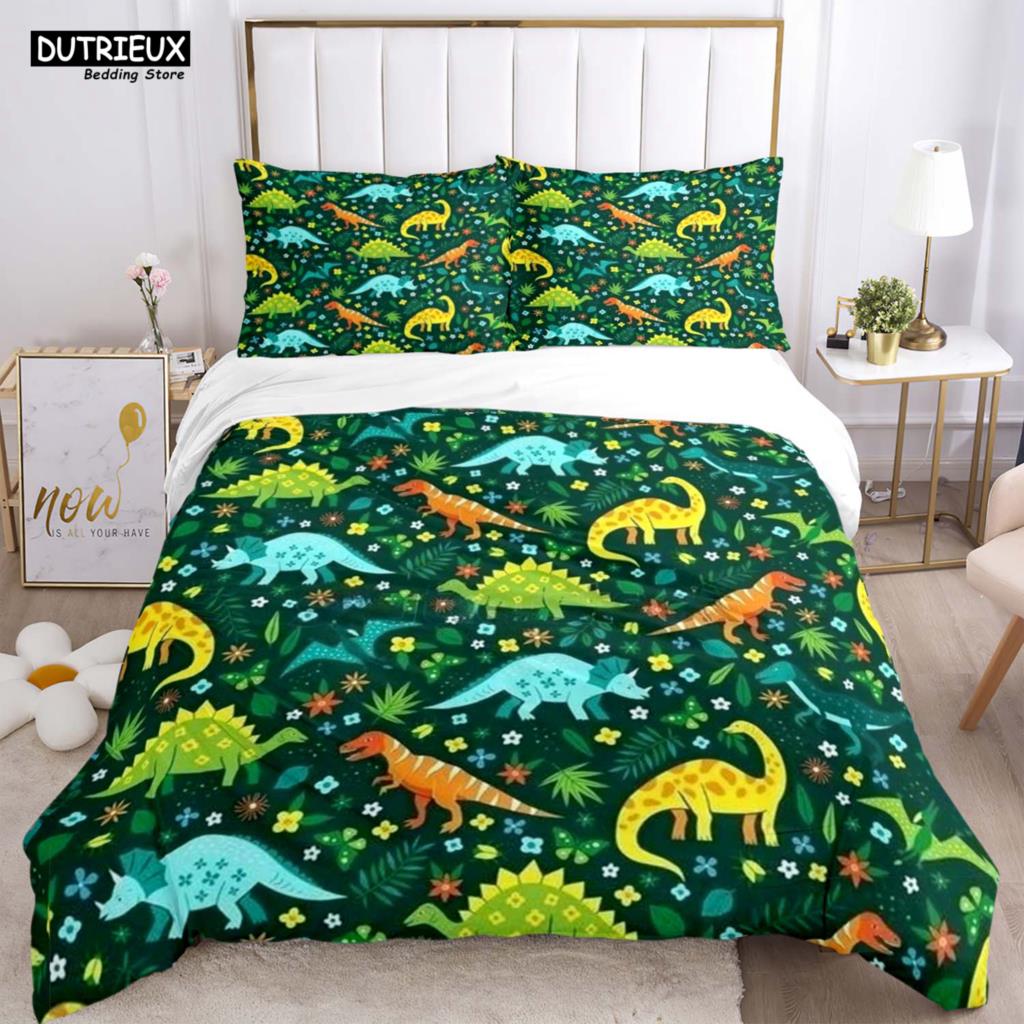 Cute Little Dinosaur Covered With Printed Bedding Cute Style Bedding Set Luxury Customized For Children Queen Bedding Set