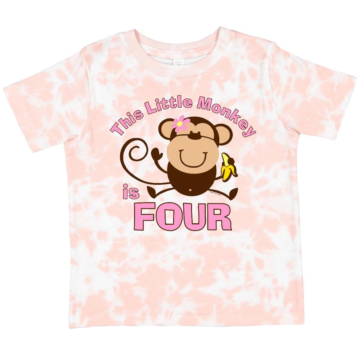 Inktastic Little Monkey Girl 4th Birthday Toddler kids boys T-Shirt Fourth 4 Four Year Old 100