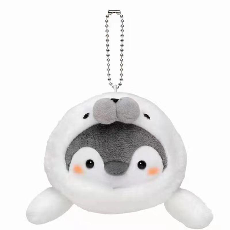 Adorable Plush Whale And Penguin Keychain Soft Fluffy Animal Toy Gift