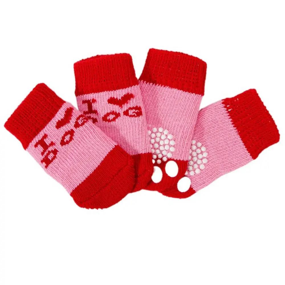 4Pcs Pet Cat Dog Floor Anti-slip Socks Autumn Winter Warm Soft Wool Socks Pet Kitten Puppy Anti-freeze Feet Paw Protector Socks
