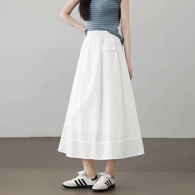 Demana 100% Cotton Summer Elegant Shirred Waist A-line Midi Skirt