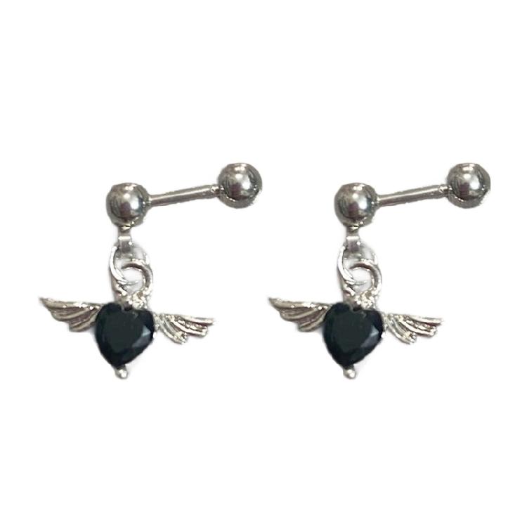 Angel Wing Heart Shape Earrings Stainless Steel Body Jewelry Ear Studs For Casual Or Formal Occasions