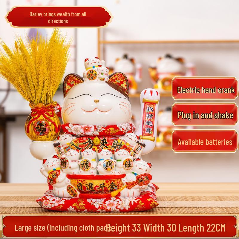 Large Waving Hand Lucky Cat Ornament - Cashier Desk Home Decor Gift