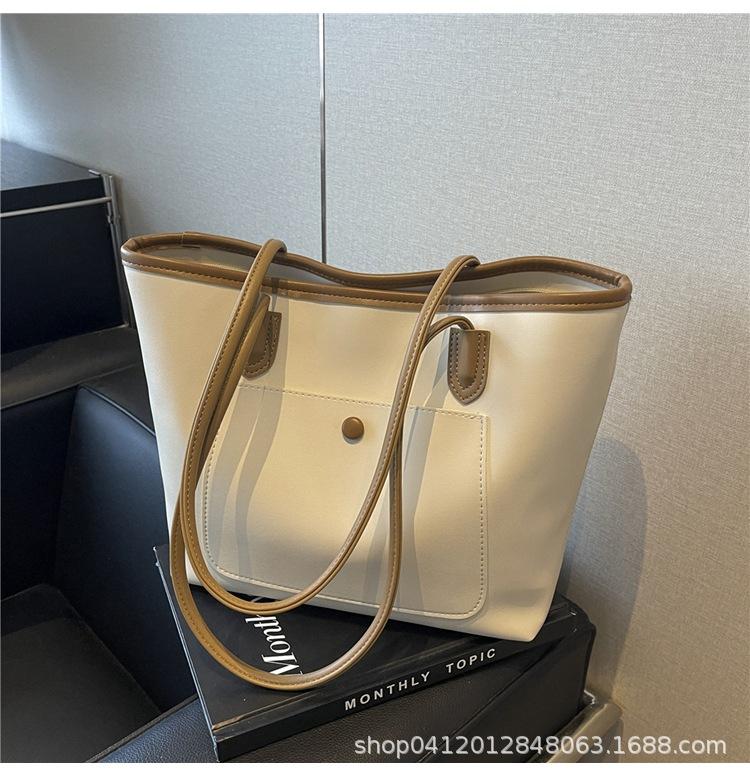 

Сумка большой вместимости женская 2025 новая универсальная простая на плечо через плечо, высококлассная студенческая сумка-тоут для поездок на работу покинуть белый