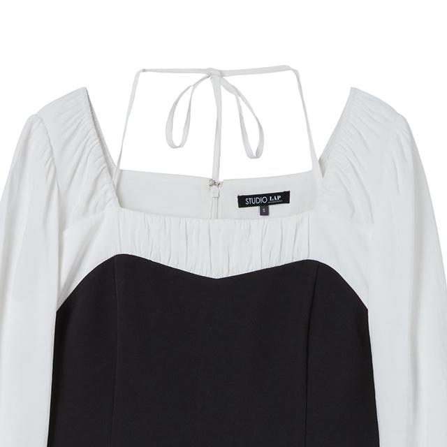 Rap Square Neck Shirred Color Block Mini Dress Ar1Wo364