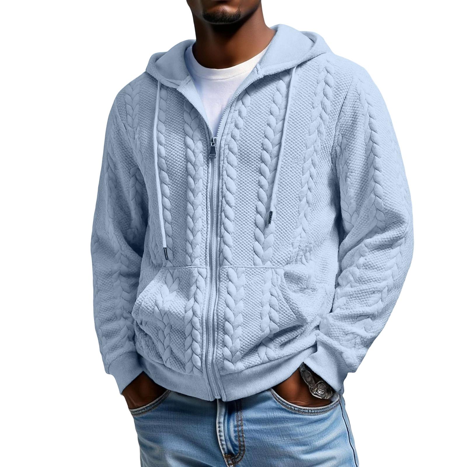 

Men s Sports Solid Color Pattern Leisure Zipper Hooded Hood Hoodie Coat XL