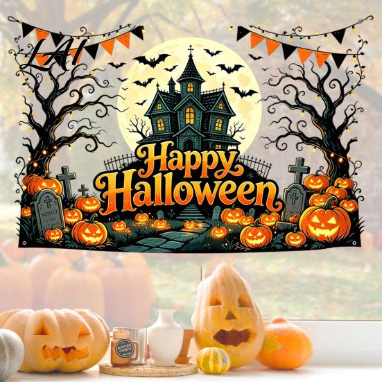 Withered Tree Wall Decorations Happy Halloween Stickers Moonlit Castle Pumpkin Clings Waterproof Decorative Glass Door Stickers Haunted House Decals