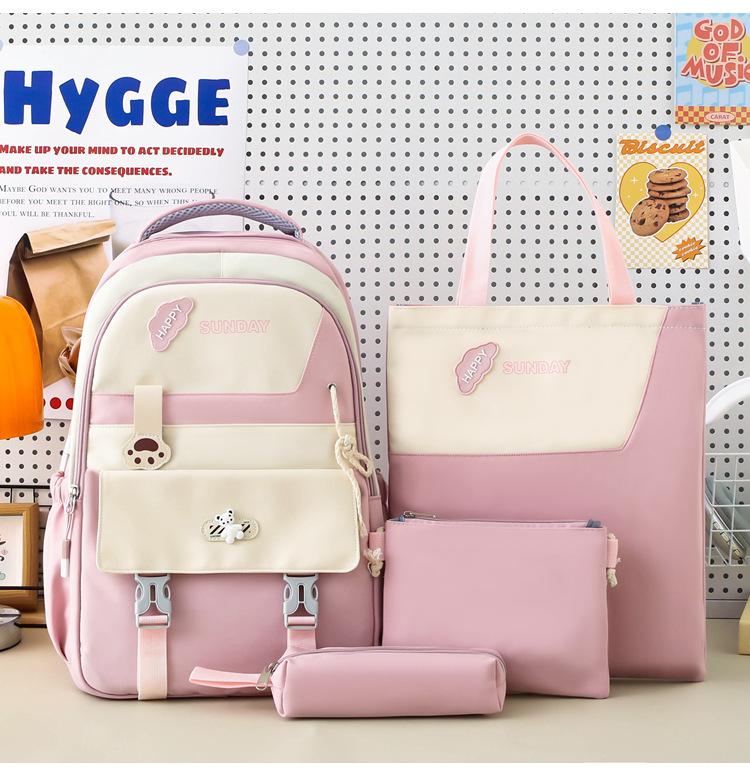 

New cute schoolbag, high-capacity casual backpack for primary and secondary school students, four-piece set, small fresh girls backpack.