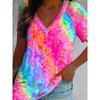 2026 Summer Fashion Colorful Butterfly Pattern T-shirt Ladies 3d Retro V-neck Outdoor Vacation Beach T-shirt
