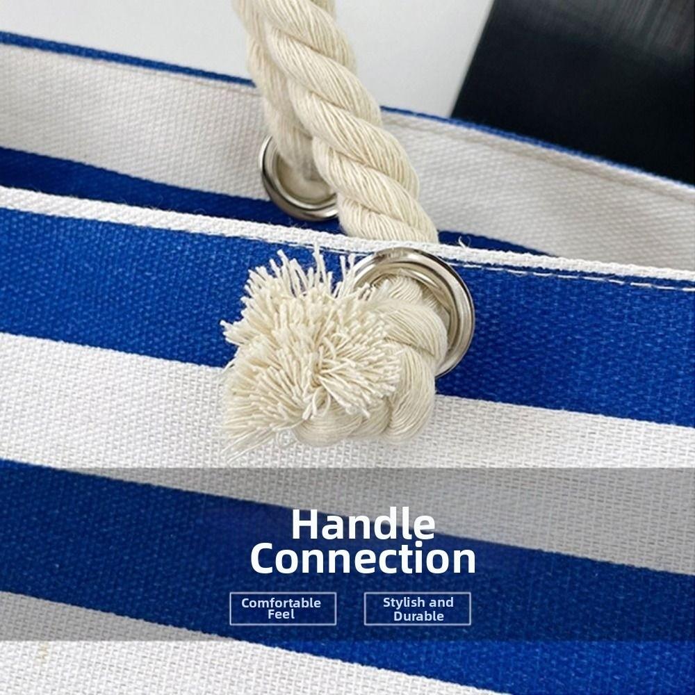 Striped Beach Tote Bag Large Capacity Foldable Travel Handbag Zipper Canvas Shoulder Bag For Travel Work Beach Gym Store