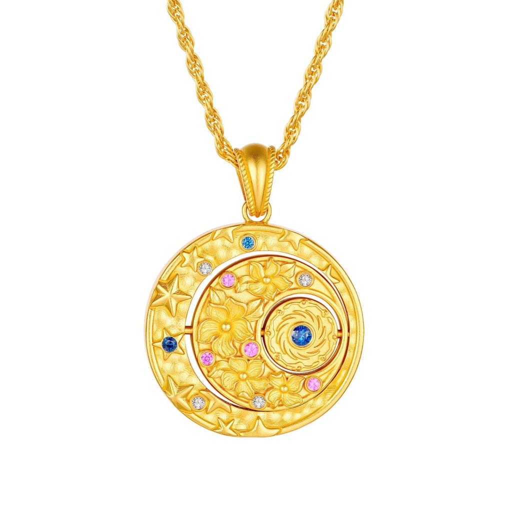 Ancient Craft Oriental Blessing Golden Crow Yaoyue Transit Pendant Yellow Gold Three-Dimensional Star Divine Bird Osmanthus Pattern Necklace