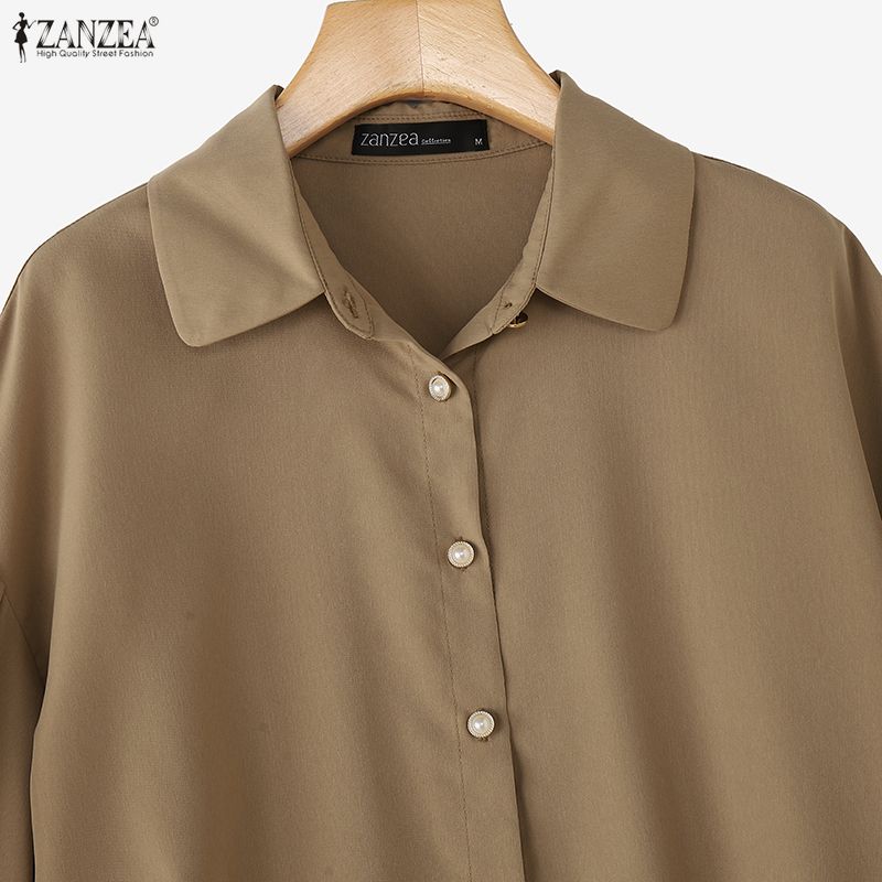 ZANZEA Women Loose Classic Collar Solid Color Long Sleeve Blouse