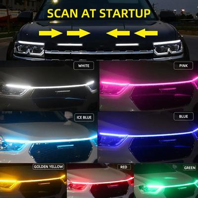 אור ריצה יומי LED סריקה התנעת רכב מכסה מנוע אורות דקורטיביים DRL אוטומטי מכסה מנוע רכב תאורת אווירה דקורטיבית 12V