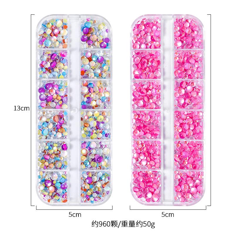 12-Grid Symphony Man Fish Ball Set Flat Bottom Nail Art Diamond Jewelry Mixed Size Nail Art Ornament Mixed