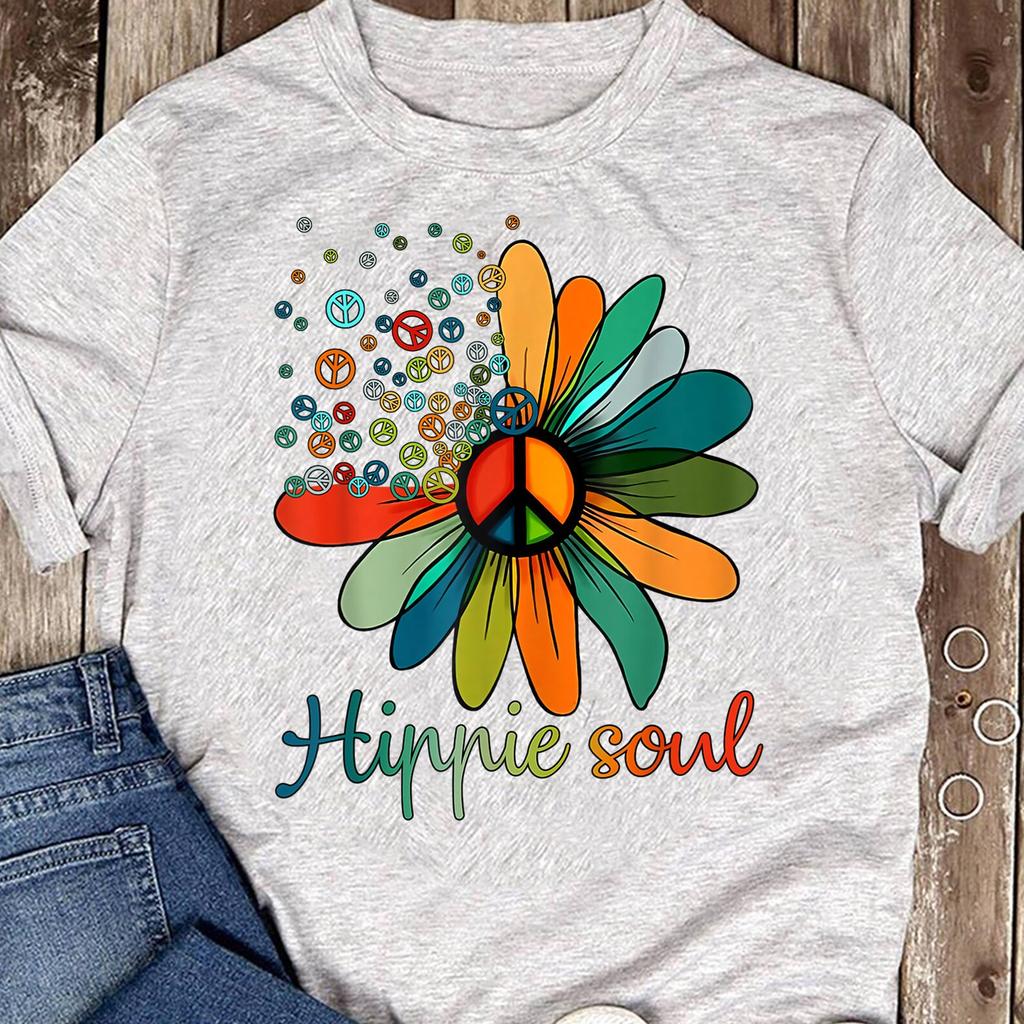Daisy Peace Sign Hippie Soul T-Shirt Flower Lovers Gifts T-Shirt - Hippie Shirt, Hippie Soul Shirt, Peace Shirt, Peace Love, Hippie Life