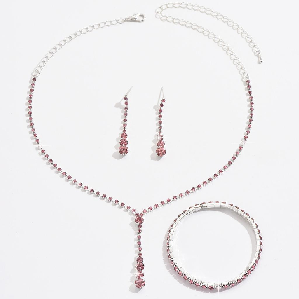 Simple Bridal Jewelry Set, Decoration, Light Luxury Zircon Necklace, Earrings, Bracelet Set, Multi-Color Selection