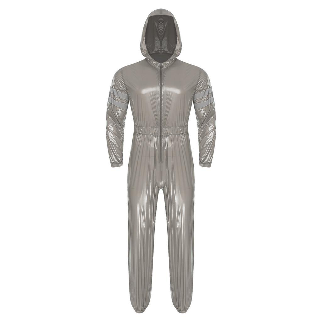 Pánské vysoce viditelné reflexní montérky, voděodolné, se zapínáním na zip vpředu, s dlouhým rukávem, elastickým pasem, s kapucí