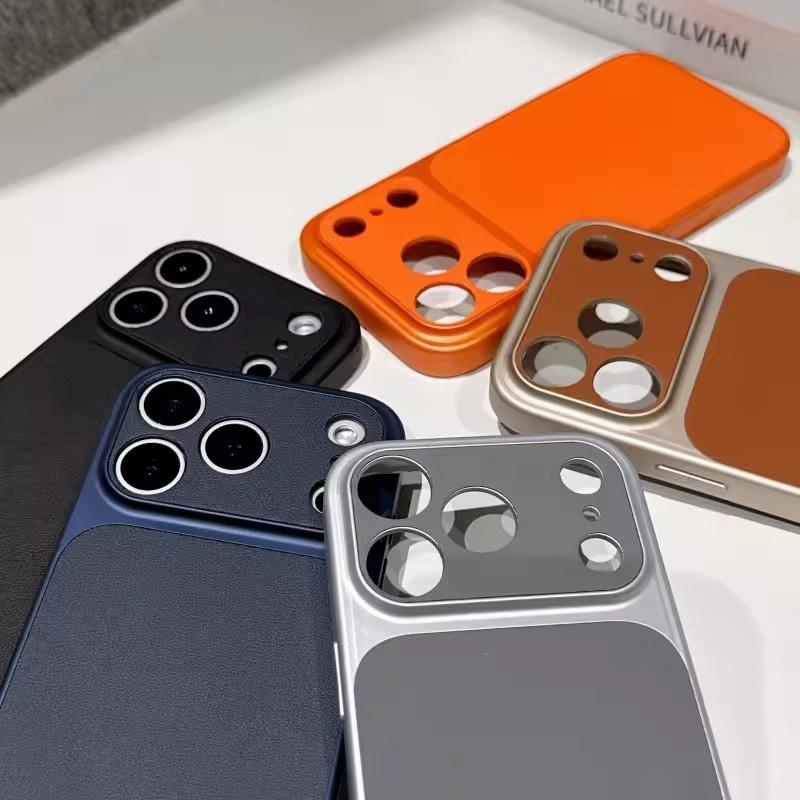 Luxury Leather Texture Hard Large Window Case for iPhone 17 Air 16 15 14 13 Pro Max Plus 17Promax Shockproof Matte Phone Cover