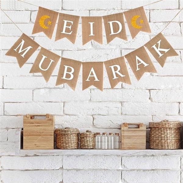 Glitter Banner EID MUBARAK Ramadan Muslim Islamic Letters Decoration Hanging DIY