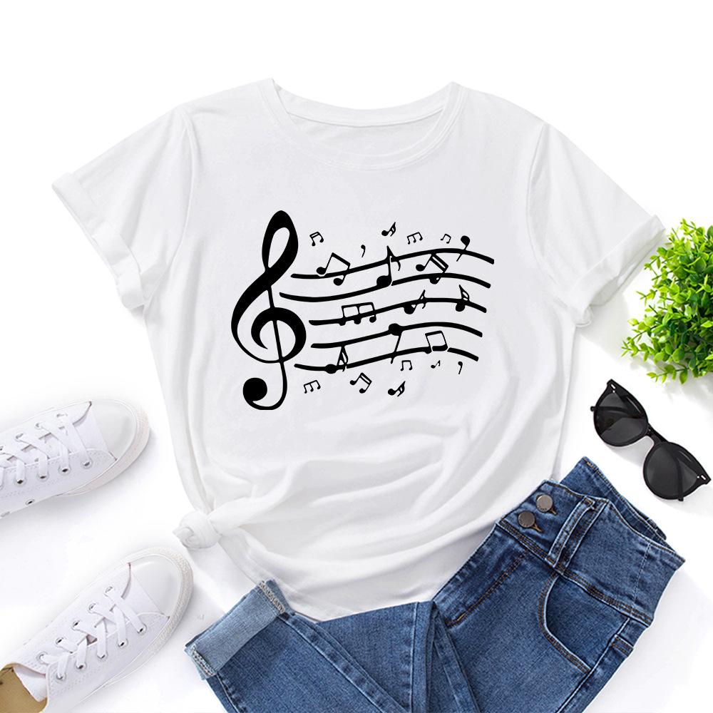 Cotton T-Shirt Short Sleeve Round Neck Women 2d Print Tops
