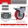 Medium 3/4/5 Inch Polyurethane Caster Wheel with Directional Brake, High Load Bearing, Wear Resistant.