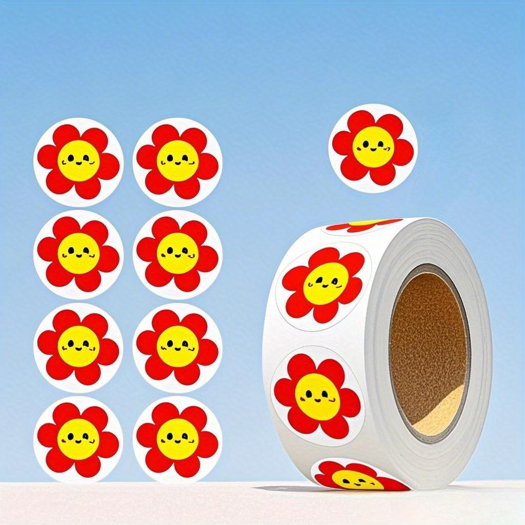 Round Floral Stickers - Vibrant Red Flower Design Paper Reward & Decoration Labels for Journals Gift Wrapping and Greeting Cards