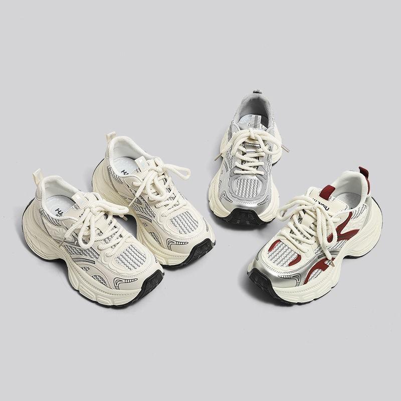 2025 new spring and autumn breathable shoes fashion casual shoes niche versatile sports shoes platform red dad shoes women