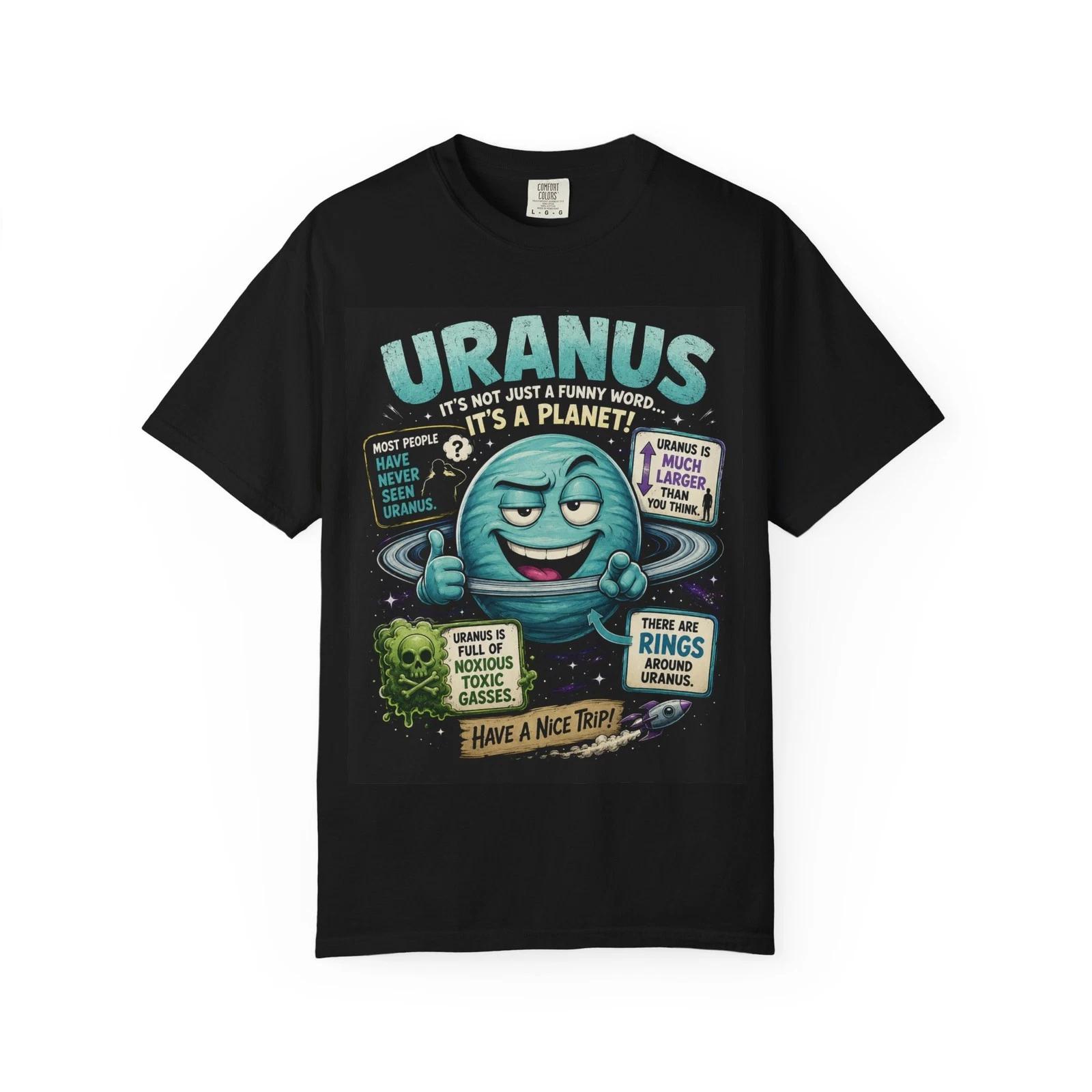Uranus Planet Cartoon Tee | Funny Space Science T-Shirt XS