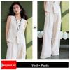 Apricot Linen Suit Vest & Wide-Leg Pants Set for Women - Spring/Summer Professional Two-Piece