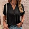 Culoare Solidă Femei Mânecă Scurtă Gât în V Bluză cu Nasturi Cămăși Casual Modă Primăvară Vară