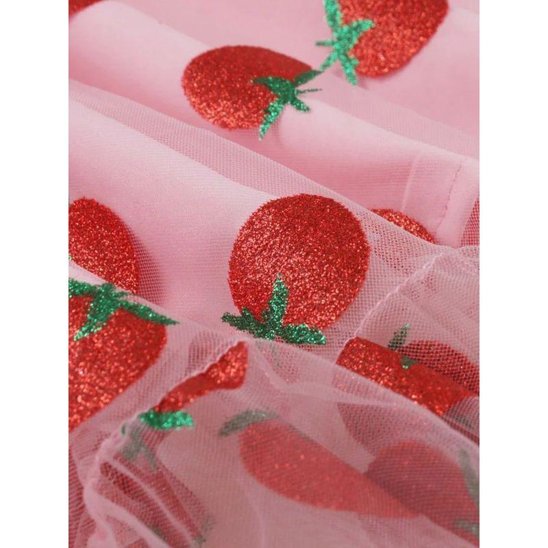 Strawberry Mesh Top Skirt Strawberry Mesh Tube Top Pettiskirt Sling Mid-Length Dress Women