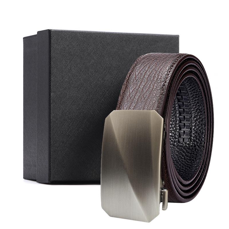 Men'S Belt Men'S Automatic Buckle Cowhide First Layer Brown Genuine Leather Men'S Belt Gift Box Holiday Gift Set