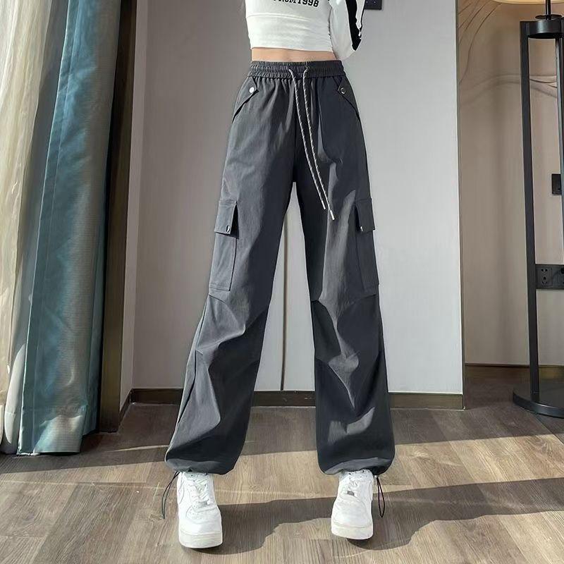 

Женские рабочие брюки с высокой талией и множеством карманов - Весна/Осень, Широкие штанины, Стройнящий крой. 2XL (125-135 catties) серый