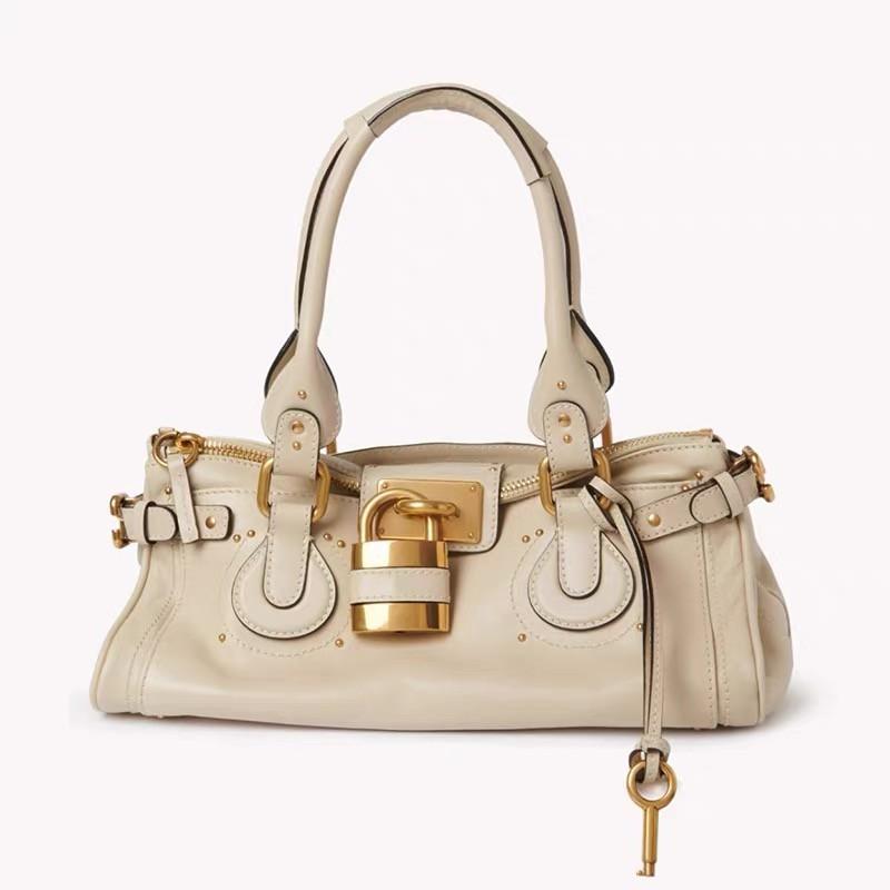 Vintage Distressed Lock Charm Tote Bag