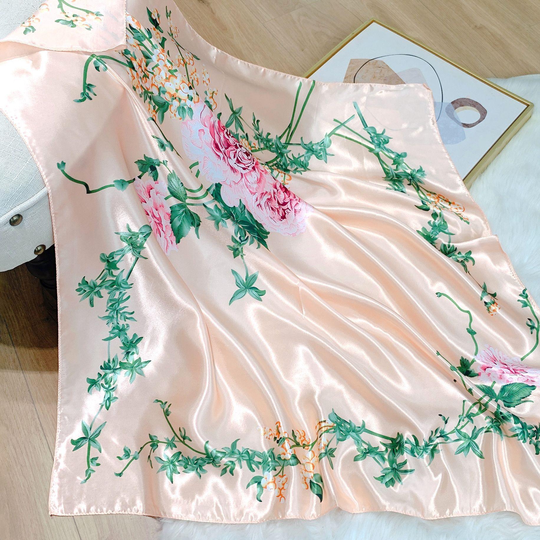 

Винтажный квадратный шарф с цветами для женщин, шелковые шали, шейный платок, женский принт, повязка на голову, платок, хиджаб, повязки для волос 9090cm