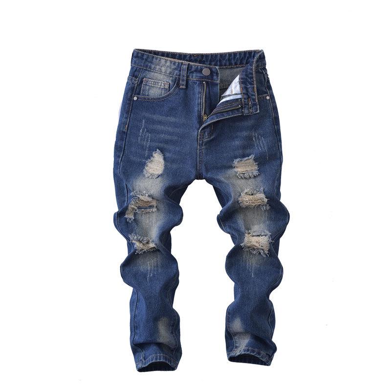 Trendy Korean Style Boys' Ripped Jeans - Casual Medium & Large Sizes for Spring & Autumn