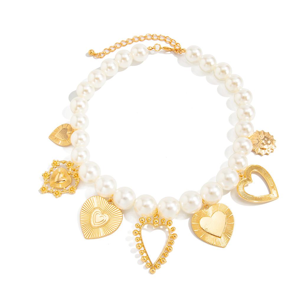 Chunky Chain Neck Jewelry Accessories Heart Pendant Jewelry Women Simulation Pearl Beaded Clavicle Chain Necklace