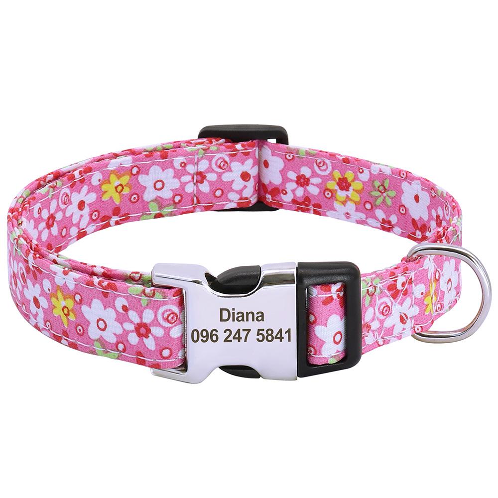 Printed Nylon Personalized Dog Collar Custom Dog Collar Floral Puppy Necklace Engraved Name for Small Medium Large Dogs Bulldog