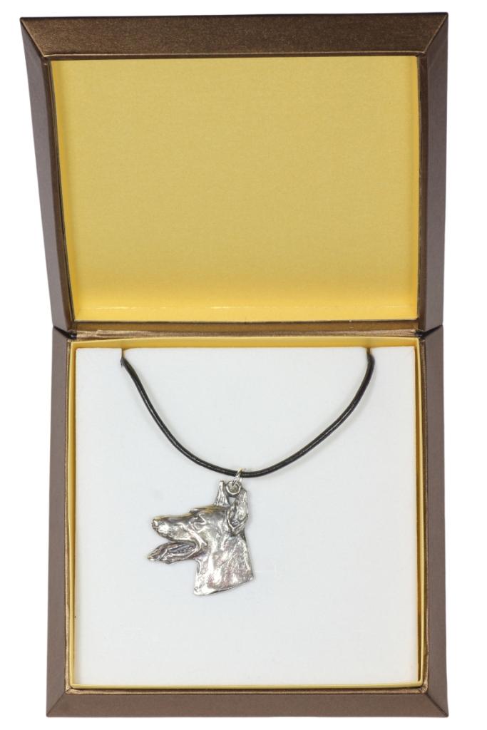 

Dobermann, Doberman Pinscher, Dobie - Dog necklace in gift box, silver-plated locket for dog fan, striking pendant by Art-Dog brand срібний