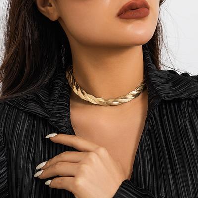 Hip-Hop Personality Design Sensory Chain Necklace, Simple Woven Snake Bone Chain Collar Collar
