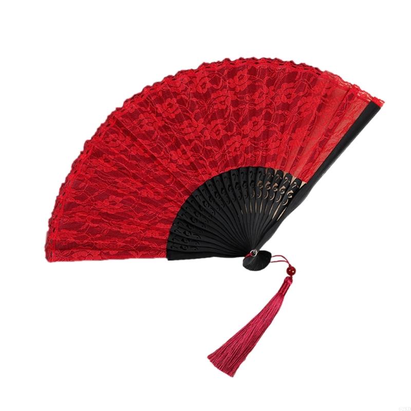 62KD Foldable Flower Lace Fabric Hand Fan Portable Decorative Props Chinese Handheld Fan For Event Festivals Celebration Gift