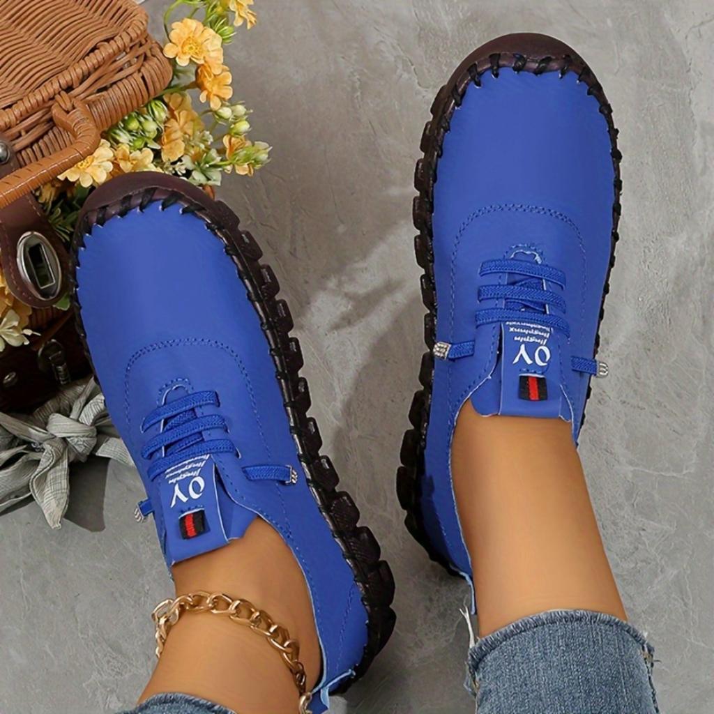 Handmade Women's Casual Sports Shoes, Lightweight and Suitable for All Seasons with Solid Color Lace Up Shoes, Round Toe and Comfortable PU Sole
