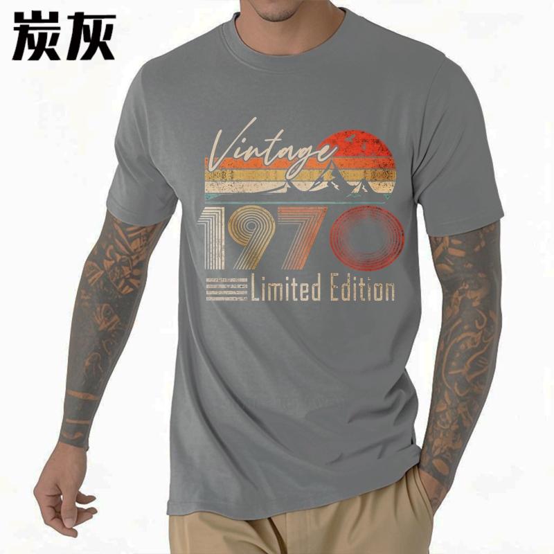 Plus Size Summer For Man Tshirt Vintage 1970 Limited Edition Mountain Sunset Short Sleeve Workout ONeck Top Tees