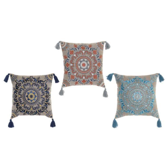 Coussin - Mandala - Orange, Bleu Ciel, Bleu Marine - 40 x 10 x 40 cm - Lot de 3 pièces