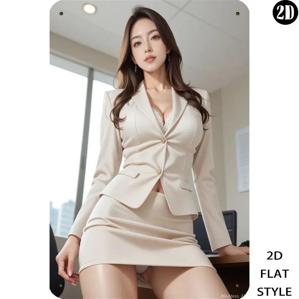 Vintage Japanese Women Metal Tin Sign Wall Art 8x12 Inch Gold Flat Decor Easy Install Home Office