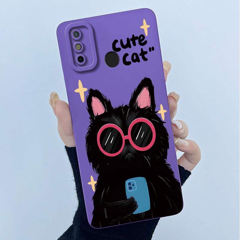 New Hot For Tecno Spark 6 Go / Spark 6 Air Case Lovely Cartoon Cat Liquid Silicone Soft TPU Shockproof Back Cover Ultrathin Capa