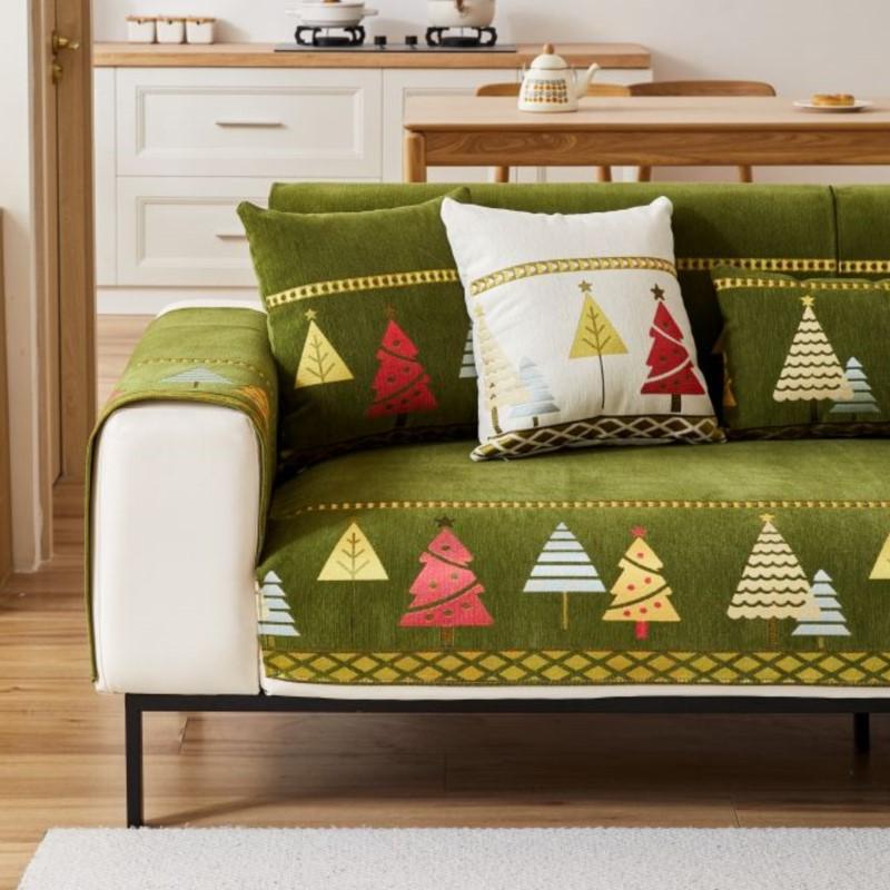 Winter Home Non-slip Christmas Tree Sofa Cushion Couch Sofa Covers Chenille Slipcover Funda Sofa Mats