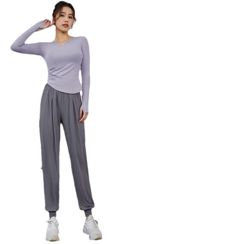 Womens Quick-Dry Fitness Set Gym Yoga Running Long Sleeve Top Pants Sportswear